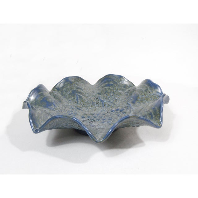 Vintage Blue Glazed Ceramic Creamer and Leaf Dish Set For Sale - Image 4 of 11