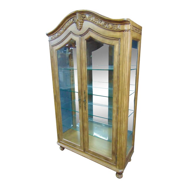 French Style Carved & Faux Painted Curio Cabinet For Sale