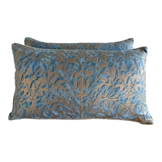 Pair of Custom Fortuny Textile Pillows With Velvet Backs For Sale