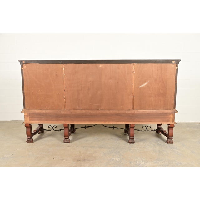 Antique Spanish Renaissance Revival Monumental Ornate Carved Walnut Sideboard or Bar Cabinet For Sale - Image 14 of 15