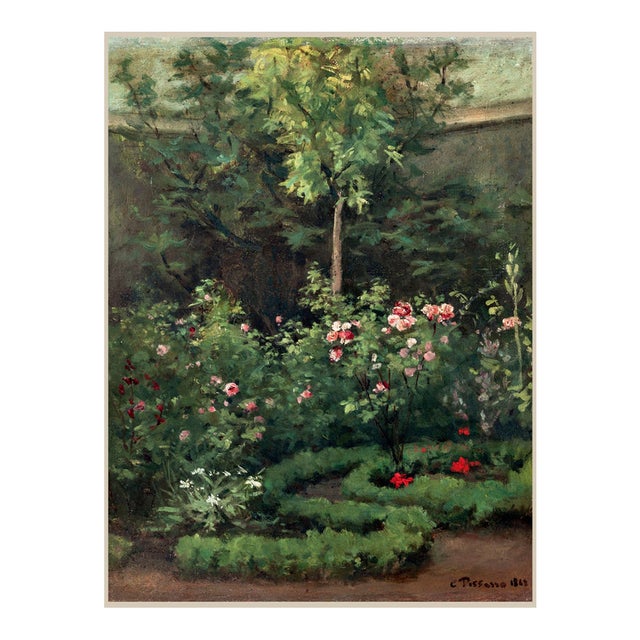 Vintage French Garden Art Print – Pink Roses & Green Landscape by Pissarro, 18" X 24" For Sale