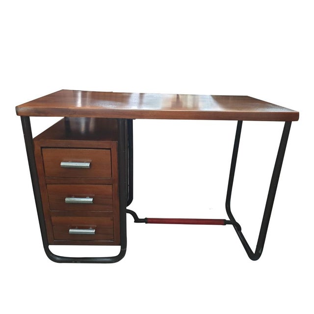 Mid-Century Modern Industrial Desk with Black Metal Frame and Wooden Drawers, 1960s For Sale - Image 6 of 8