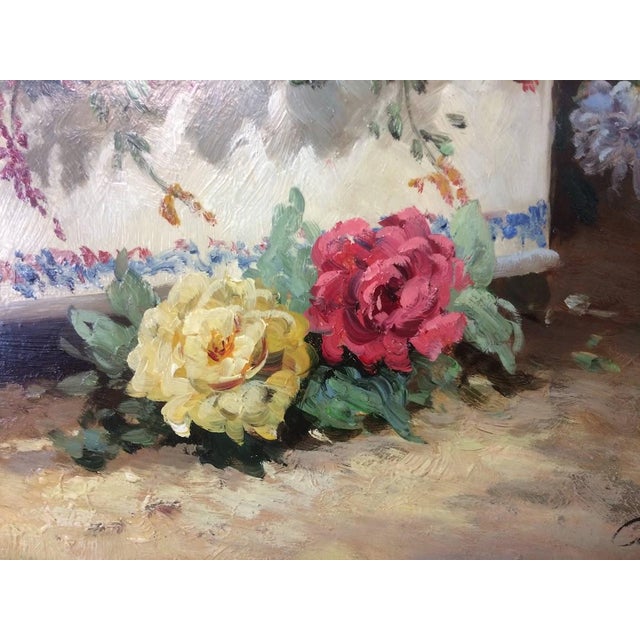Vintage Oil on Board, Still Life Art Floral, Framed and Signed For Sale - Image 6 of 8
