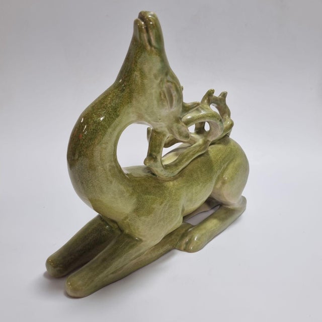 Art Deco Italian Glazed Ceramic Recumbent Deer Sculpture from Fidia Milano, 1940s For Sale - Image 6 of 15