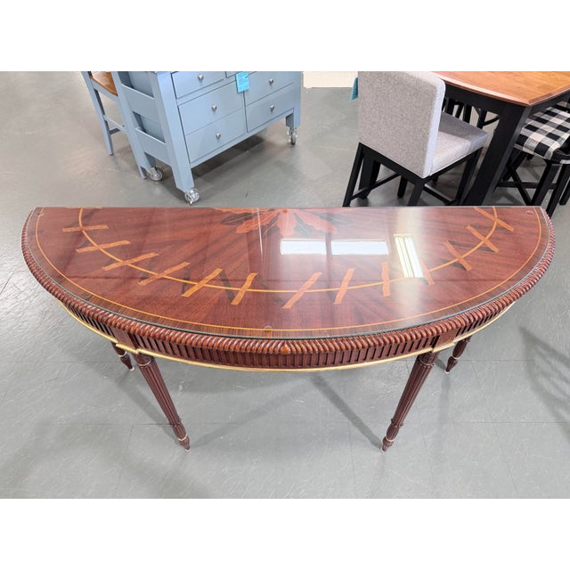 John Widdicomb Late 20th Century Stickley John Widdicomb Mahogany Demi-Lune Console Table With Glass Top For Sale - Image 4 of 10