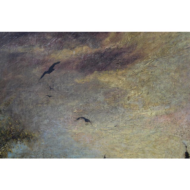 Mid 19th Century "English Churchyard at Dusk," Large Moody Gothic Antique Victorian Oil Painting For Sale - Image 4 of 6