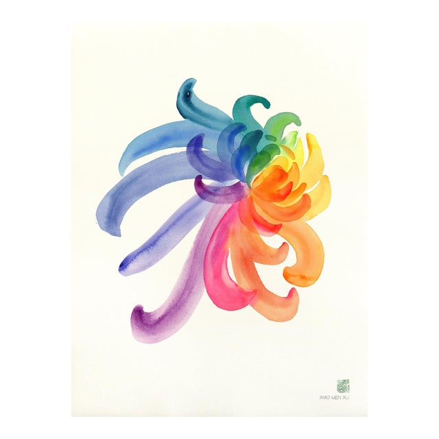 Rainbowland Chrysanthemum - Original Botanical Chrysanthemum Floral Watercolor Painting For Sale
