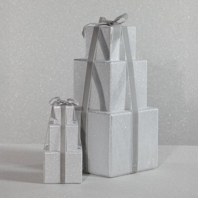 Stacked Presents Holiday Resin Figurine, Silver, 8.5" For Sale - Image 4 of 6