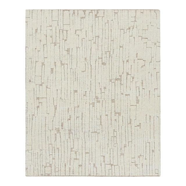 Rug & Kilim’s Contemporary Rug in White with High-Low Geometric Patterns - 5x8 For Sale