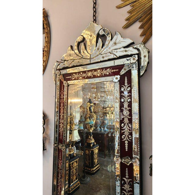 Glass Early 20th Century Venetian Red Border Mirror For Sale - Image 7 of 10