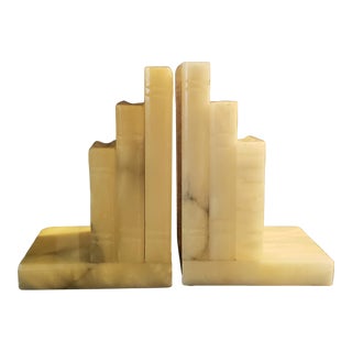 Vintage Italian Alabaster Hand Carved Bookends - a Pair For Sale