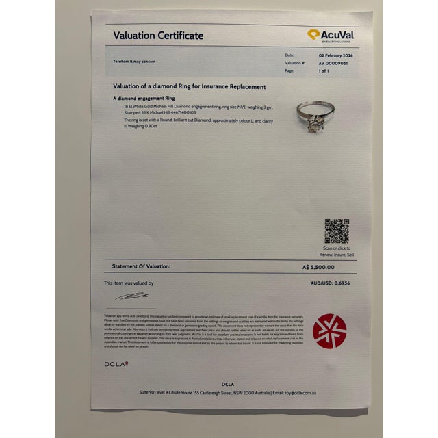 Michael Hill 18ct White Gold Diamond Engagement Ring 0.90ct 3g, Size 6.5 For Sale - Image 4 of 4