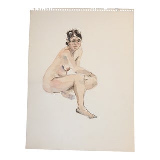 Original Vintage Female Nude Watercolor Painting 1970’s For Sale