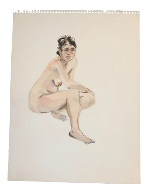 Original Vintage Female Nude Watercolor Painting 1970’s