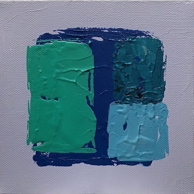 “Blues on Blue” Little Color Field Painting on Stretched Canvas For Sale