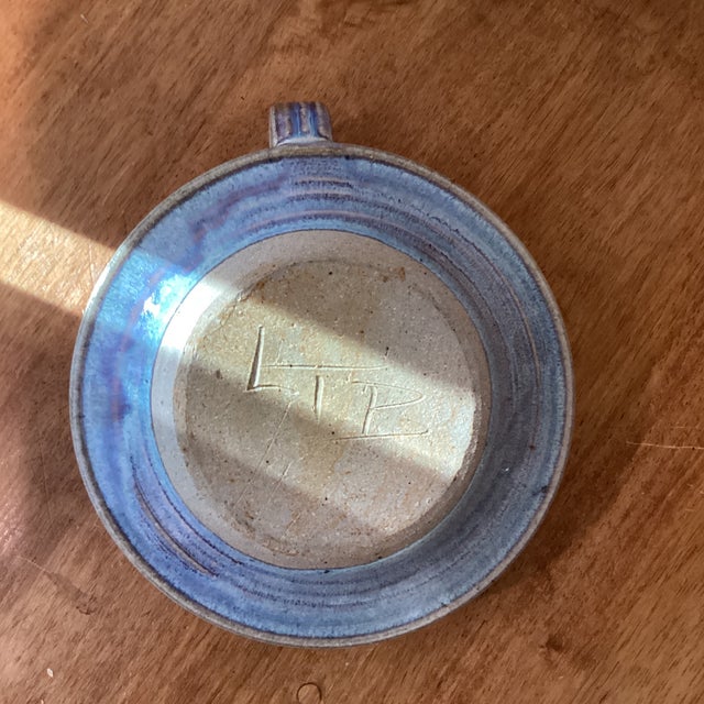 Vintage Studio Pottery Handcrafted Stoneware Glazed Candle Holder W/Attached Drip Plate Signed For Sale - Image 9 of 12