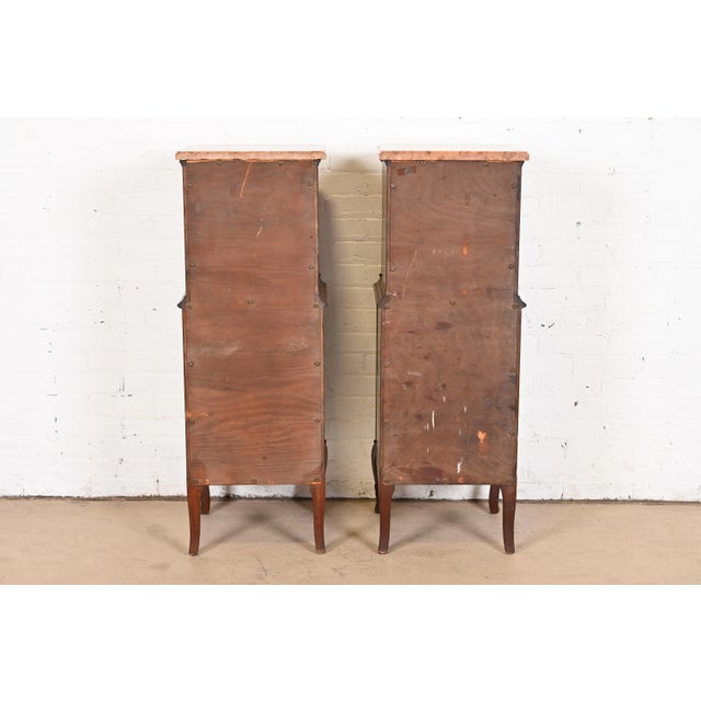 French Louis XV Kingwood Inlaid Marquetry Marble Top Lingerie Chests, Pair For Sale - Image 11 of 12