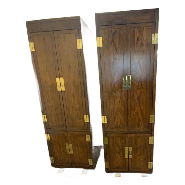A Pair of Vintage Henredon Cabinets in Campaign Style For Sale