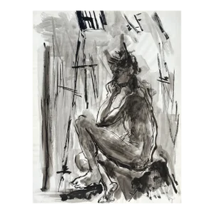1960s Francois Chapuis Seated Nude Painting