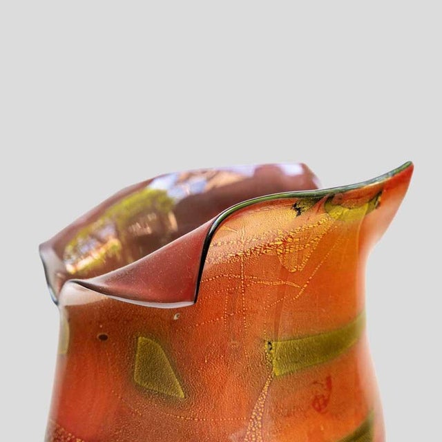 Glass Burnt Orange Murano Glass Vase with Gold Leaf Inclusion by Nichetto For Sale - Image 7 of 12