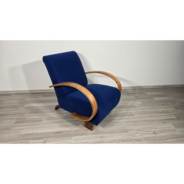 Blue Art Deco Lounge Chair by Jindřich Halabala, 1950s For Sale - Image 8 of 11