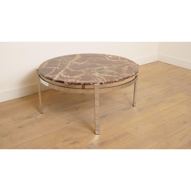 Mid-Century Modern Vintage Round Coffee Table in Marble and Chrome For Sale - Image 3 of 13