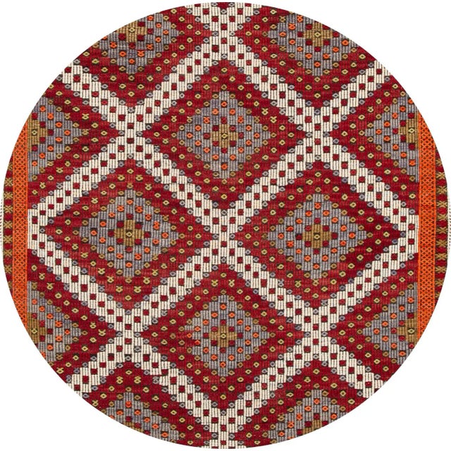 Beautiful vintage Turkish flat-weave Soumak hand-knotted wool rug with a multi-color field and accents in all-over...