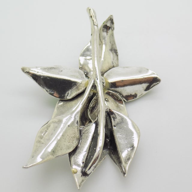 Metal Vintage Italian Handmade Genuine Silver Christmas Poinsettia Flower Figurine For Sale - Image 7 of 9