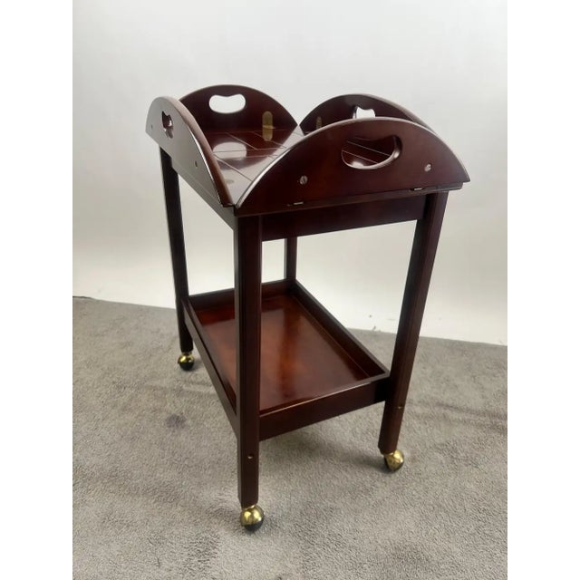 Brown English Style Bombay Company Butler's Tray Table Cherry Wood Drop Leaf Serving For Sale - Image 8 of 17