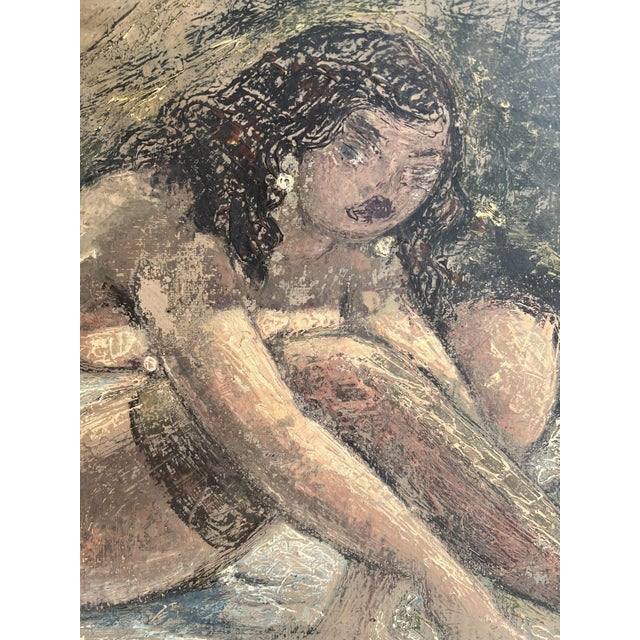 Emile Chambon, Jeune fille assise avec un petit miroir, 1950, Oil on Cardboard, Framed For Sale - Image 15 of 16