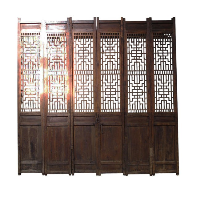 Wood Antique Chinese 6 Panel Lattice Wood Screen Doors For Sale - Image 7 of 12