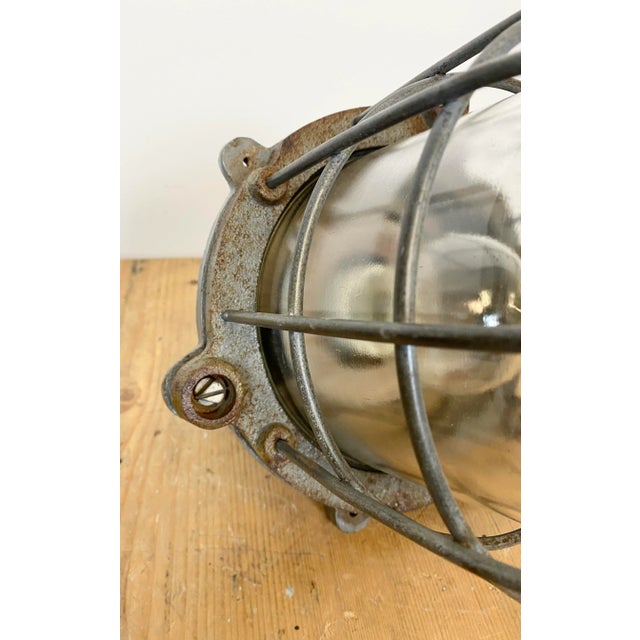 Industrial Grey Cast Iron Cage Pendant Light, 1960s For Sale - Image 11 of 14