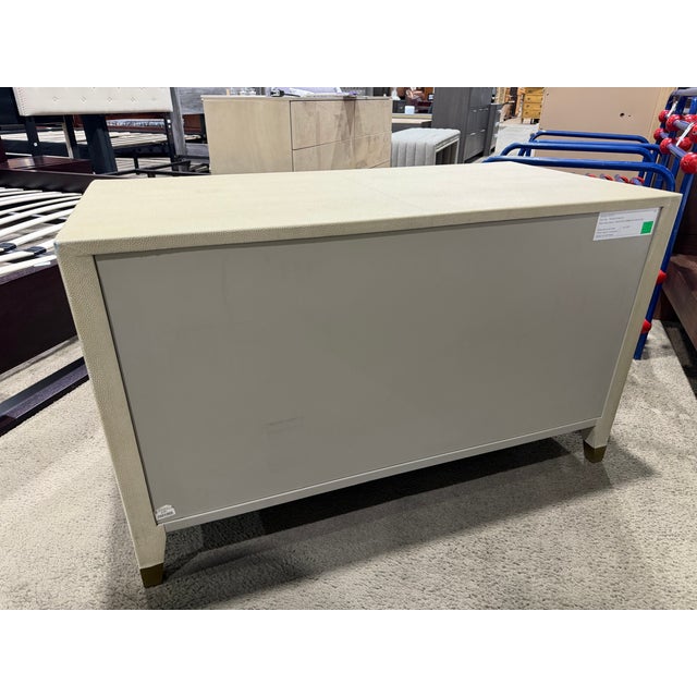 Mid-Century Modern Restoration Hardware Beige Faux Shagreen Nightstand For Sale - Image 3 of 4