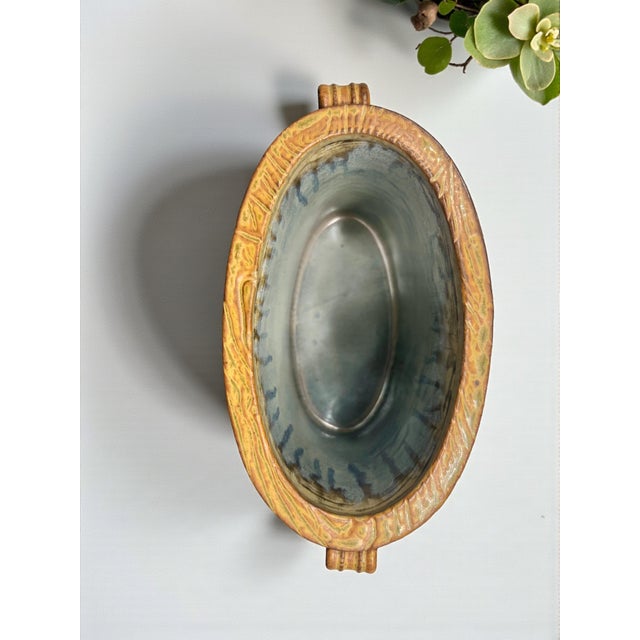 Brad Tucker Studio Pottery Basket Vase North Carolina Blue Brown Textured Glaze For Sale - Image 10 of 10