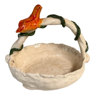 Ceramic Vide Poche with Handle with a Sculpted Bird, France, 1960s For Sale