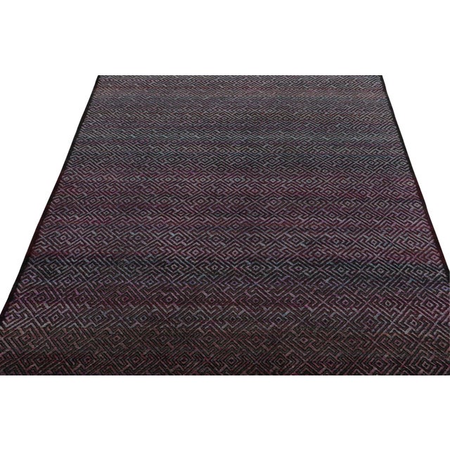 Rug & Kilim Rug & Kilim’s Contemporary Rug in Blue and Purple Geometric Patterns For Sale - Image 4 of 7