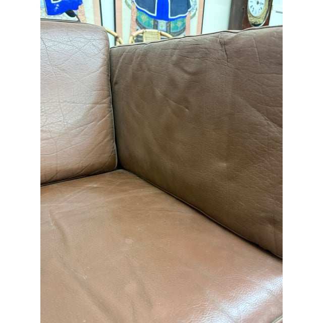 Mid-Century Modern Leather Settee Sofa Attributed to Mogens Hansen For Sale - Image 10 of 12