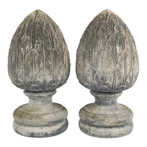 A Pair of Vintage Large-Scale Artichoke Leaf Cast Stone Finials