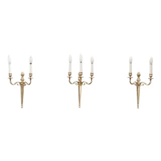 Antique Late 19th Century Sconces in Gilded Brass, Set of 3 For Sale