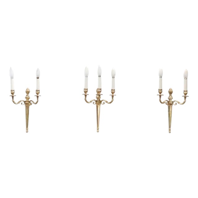 Antique Late 19th Century Sconces in Gilded Brass, Set of 3 For Sale