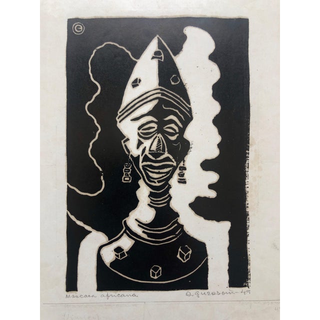 Odetto Guersoni, 1945 Brazilian Master, Art Deco Clown Serigraph Woodcut, c.1945 For Sale