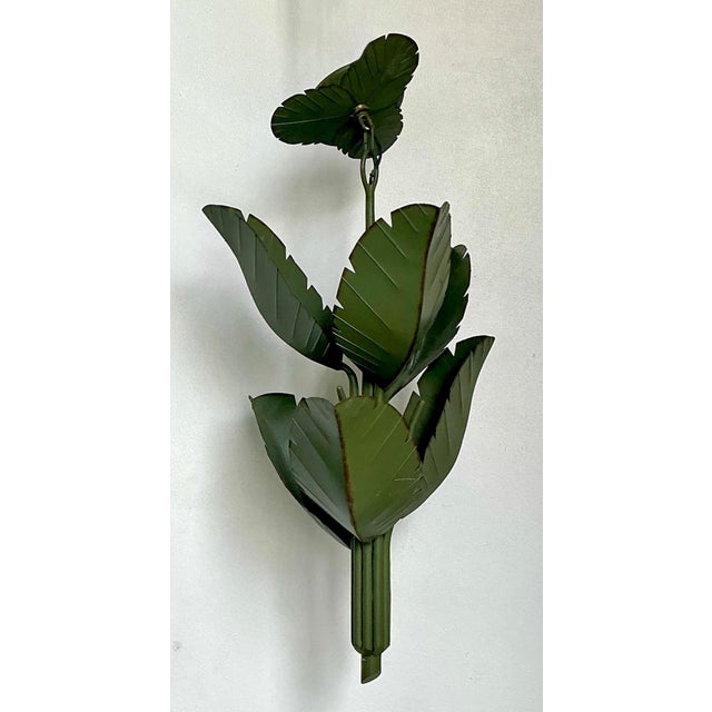 Vintage Green Banana Leaf Six Arm Chandelier For Sale - Image 4 of 12