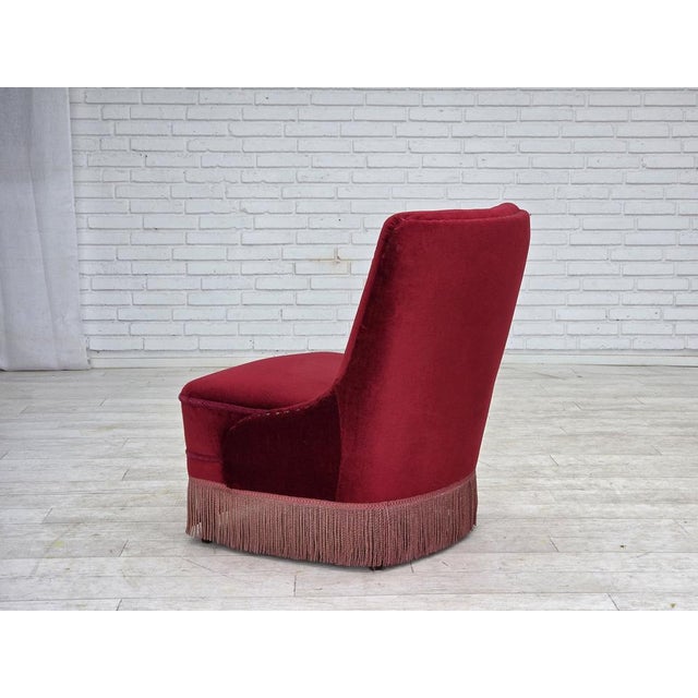 Danish Armchair in Red Furniture Velour and Beech Wood Legs, 1960s For Sale - Image 12 of 18