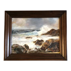 1970’s Vintage Original Seascape Painting Signed Vintage Wood Frame