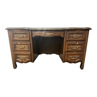 Sligh Furniture Vintage Oak and Tooled Leather Desk - French Country Style - Mid 20th Century For Sale