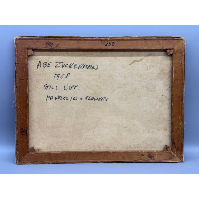 Still Life Mandolin and Flowers Painting by Abe Zuckerman, 1958 For Sale - Image 15 of 16