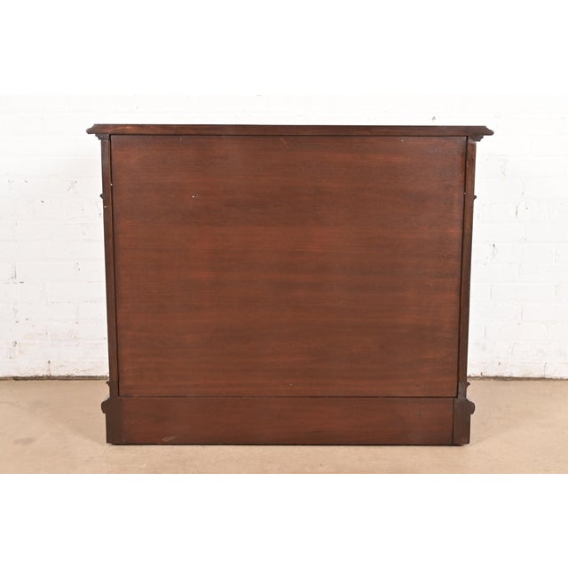 Berkey & Gay Antique English Tudor Carved Walnut and Burl Wood Bar Cabinet, Newly Refinished For Sale - Image 14 of 15