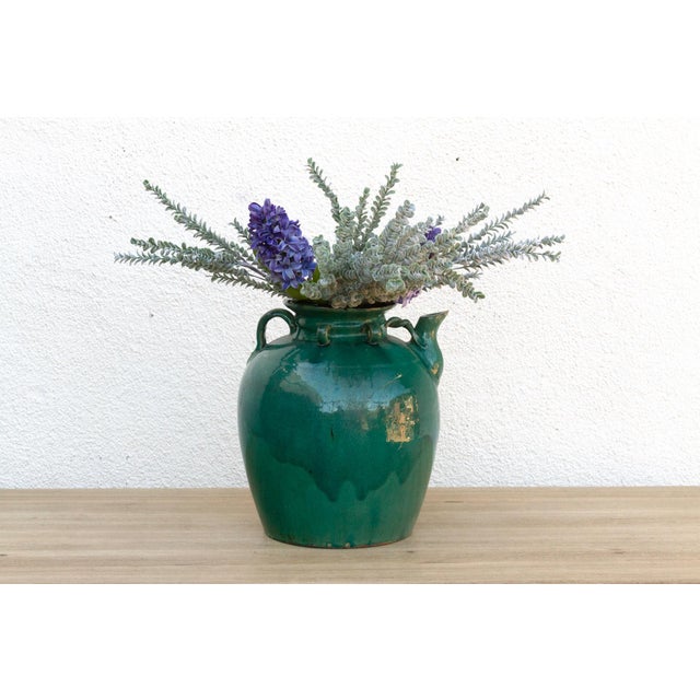 Emerald Antique Emerald Green Pottery Jar For Sale - Image 8 of 8