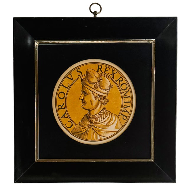 Neoclassical Framed Chiaroscuro Print Portrait Medallions of Roman Emperors After Hubert Goltzius - A Pair For Sale - Image 3 of 9