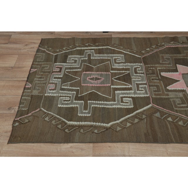 1970s Vintage Turkish Oushak Handmade Wool Cotton Green Runner Rug For Sale - Image 6 of 11